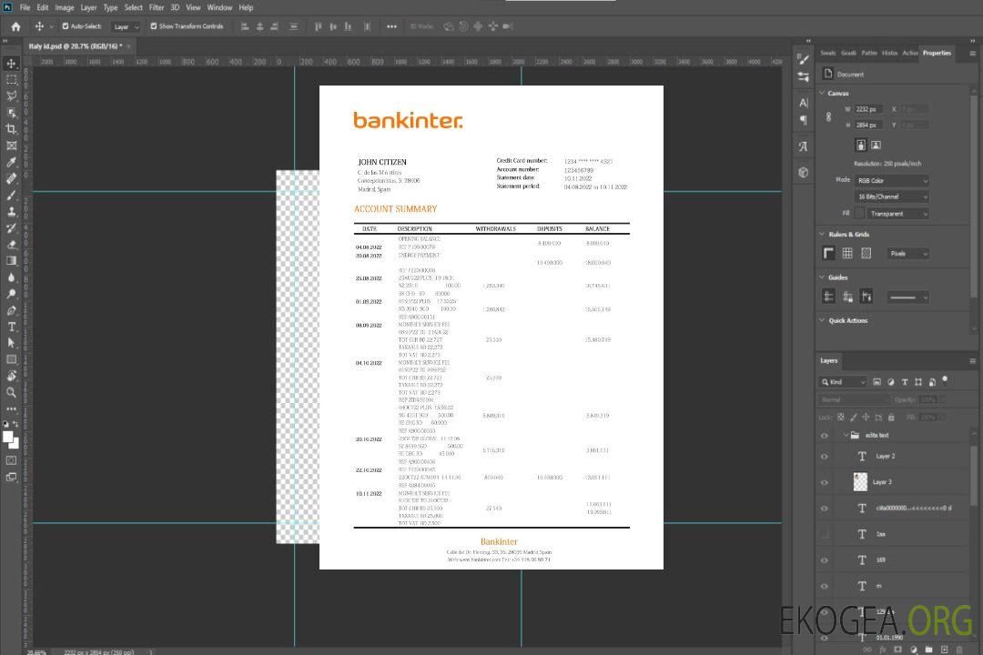 Relevé bancaire Espagne Bankinter template